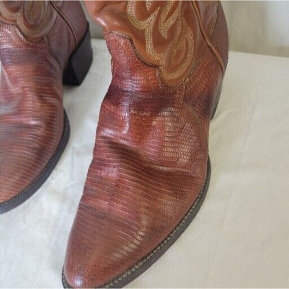 Tony Lama Size 9 4607 Brown Leather Embroidered Cowboy Boots Pointed Toe - Picture 5 of 13